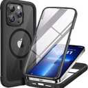 Miracase Magnetic for iPhone 13 Pro Max Case 6.7 inch, (Compatible with MagSafe) Upgrade Full-Body Clear Phone Bumper Case with Built-in 9H Tempered Glass Screen Protector, Magnetic Classic Black