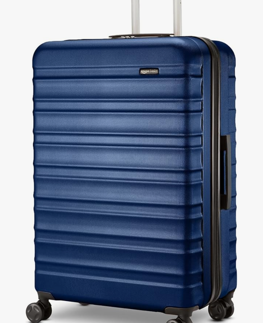 Amazon Basics 26" Hardside Medium Checked Luggage, Hardshell Suitcase With Wheels, Expandable For Up to 15% More Space, With Scratch-Resistant Surface, Four Multi-directional Wheels, Navy Blue