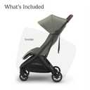 UPPAbaby Minu V3 Travel Stroller | Lightweight + Compact Design | One-Hand Fold + Unfold | from Birth + Overhead Compatible | Evelyn (Meadow Green/Carbon Frame/Chestnut Leather)