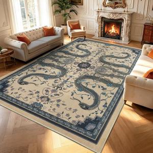 Dssimo Washable Snake Rug for Living Room, Non Slip 8x10 Area Rugs, Beige | Stain Resistant, Soft Low-Pile, Whimsical, Whimsy, Fun, Thin Large Carpet for Dining Room Home Office Playroom