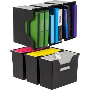 IRIS USA Medium Portable Desktop File Box with Open Lid, 6 Pack, Side Handles, Tabs & Inserts, Hanging File Folders, Letter-Size File Magazine Newspaper Mail Document Notebook, Black, Style: Black M - 6 Pack