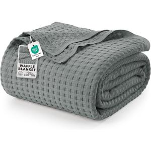 Utopia Bedding 100% Cotton Waffle Weave Blanket Queen Size for Bed - Lightweight, Breathable Summer Blankets Soft and Cozy, Gifts for Women Home Room Decor (Cool Grey, 90x90 Inch)