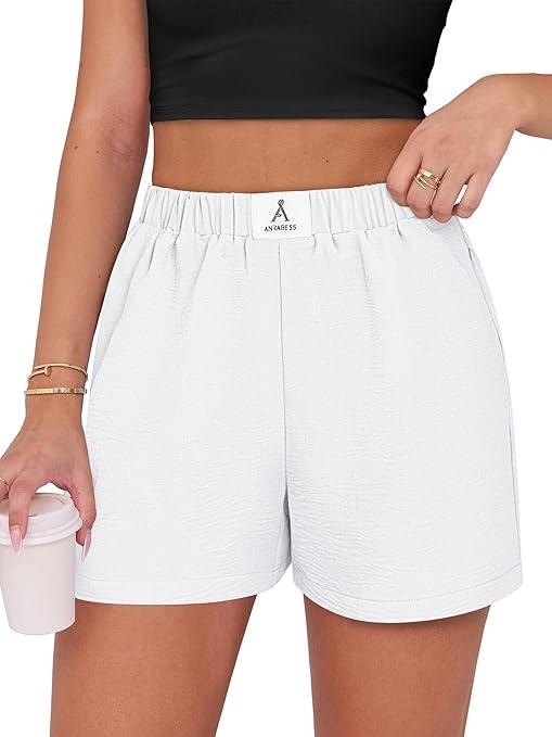 ANRABESS Shorts for Women Summer Beach Cover Ups Casual High Waist Flowy Wide Leg 2026 Spring Vacation Lounge Shorts, White Medium