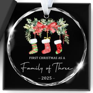 Christmas Ornaments 2025 Our First Christmas As A Family of Three Ornament Unique Crystal Baby 1st Xmas Ornaments New Parents Gifts for Couples Mom Dad Newborn Girls Boys Xmas Tree Decorations