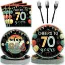 96Pcs Vintage 70th Birthday Party Decorations Back in 1956 Paper Plates and Napkins Cheers to 70 Years Disposable Tableware Set for Men Women 70 Year Old Birthday Anniversary Party Supplies Serves 24