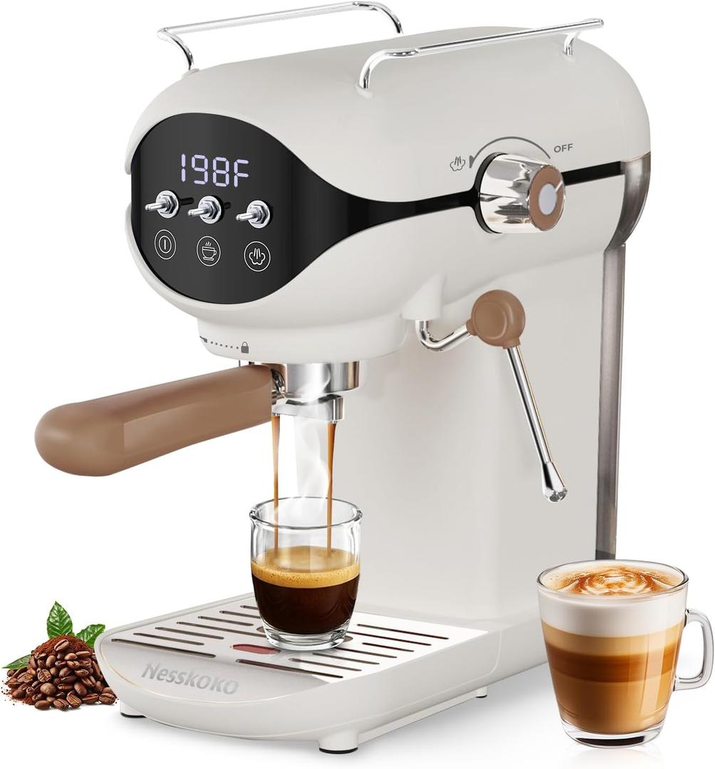 Espresso Machine with Steam Milk Frother Semi Automatic 20 Bar Compact White with Toggle Switch for home Cafetera Espresso, Latte, Cappuccino, Americano, Macchiato