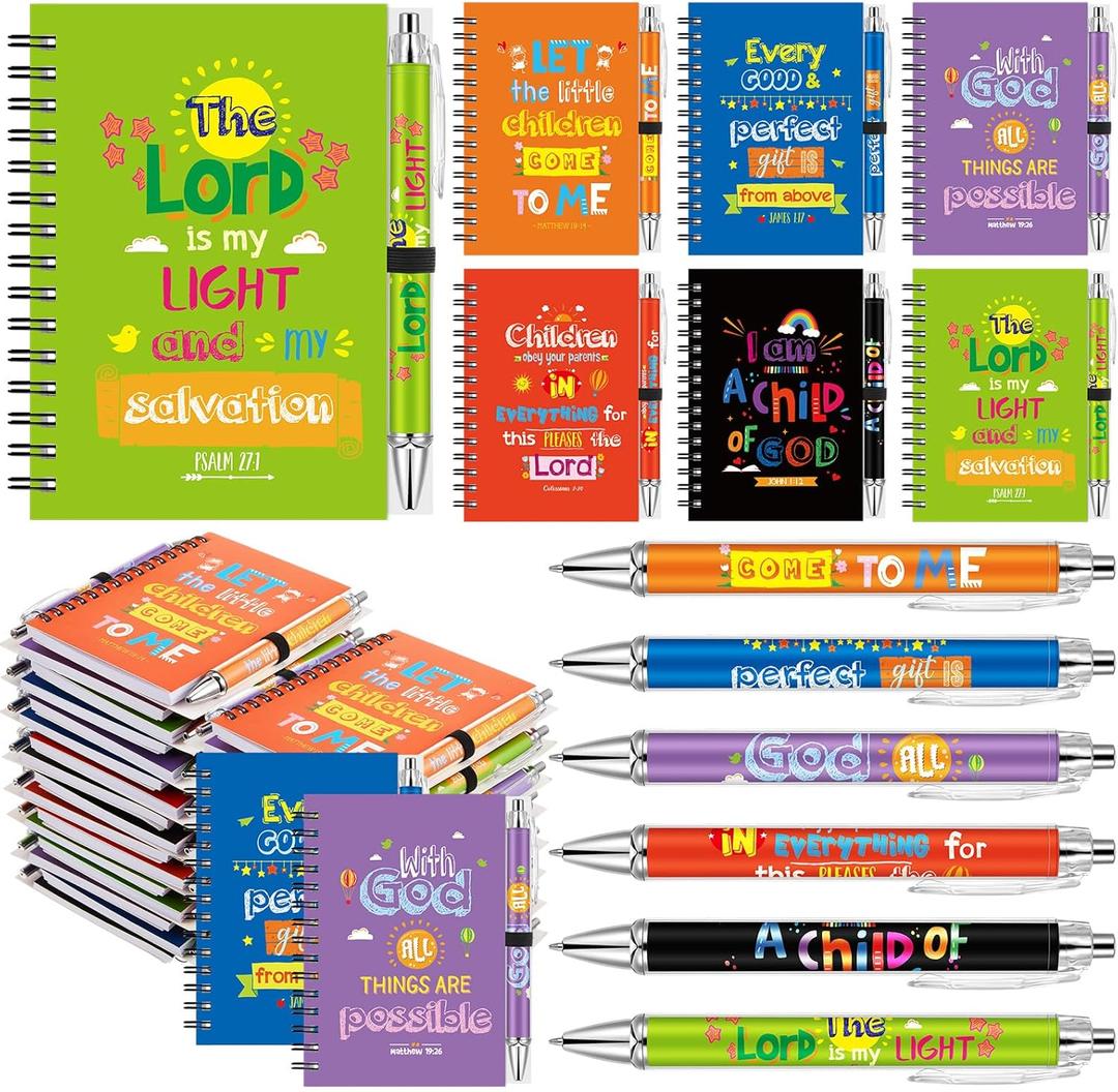 60 Pcs Bulk Christian Gifts for Bible Verse Spiral Notebooks Christian Ballpoint Pen Prayer Journal Inspirational Notepads Tracts Religious Party Favor for Women Church Office