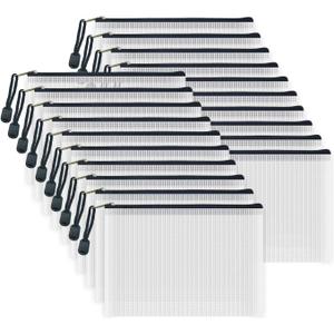 AUSTARK 20pcs Mesh Zipper Pouch Bags, Multipurpose Waterproof Organization Storage Bag for Office School Home Travel (B6 Size 7.6''x5.3'', White and Black)