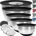 Priority Chef Stainless Steel Mixing Bowls with Lids Set, 3 Grater Attachments, Airtight Lids, Non-Slip Silicone Base Mixing Bowl Set, Large Prep Metal Mixing Bowls for Kitchen, Black