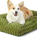 KSIIA Washable Dog Bed Comfy Dog Crate Pad Deluxe Plush Pet Bed Non-Slip Kennel Pad for Small Dogs, 23" x 18", Green