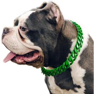 Cuban Link Dog Collar - 3/4 in Wide Irish Green Metal Chain Collar, Designed Puppy Necklace, Stands Out Costume Jewelry for Bully, Doberman,Boxer 24"