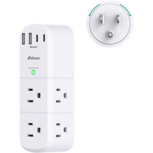 Surge Protector Outlet Extender with Rotating Plug, 6 AC Multi Plug Wall Outlets and 4 USB Ports, 1800 Joules, Swivel Power Strip Electrical Splitter for Home Decor Apartment Dorm Room Essentials