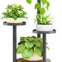 iDavosic.ly 4 Tier Hanging Plant Stand Indoor, Tall Vertical Corner Metal Flower Heavy Duty Pot Holder Shelf for Patio Porch Living Room, Modern Black & Rustic Brown - Round