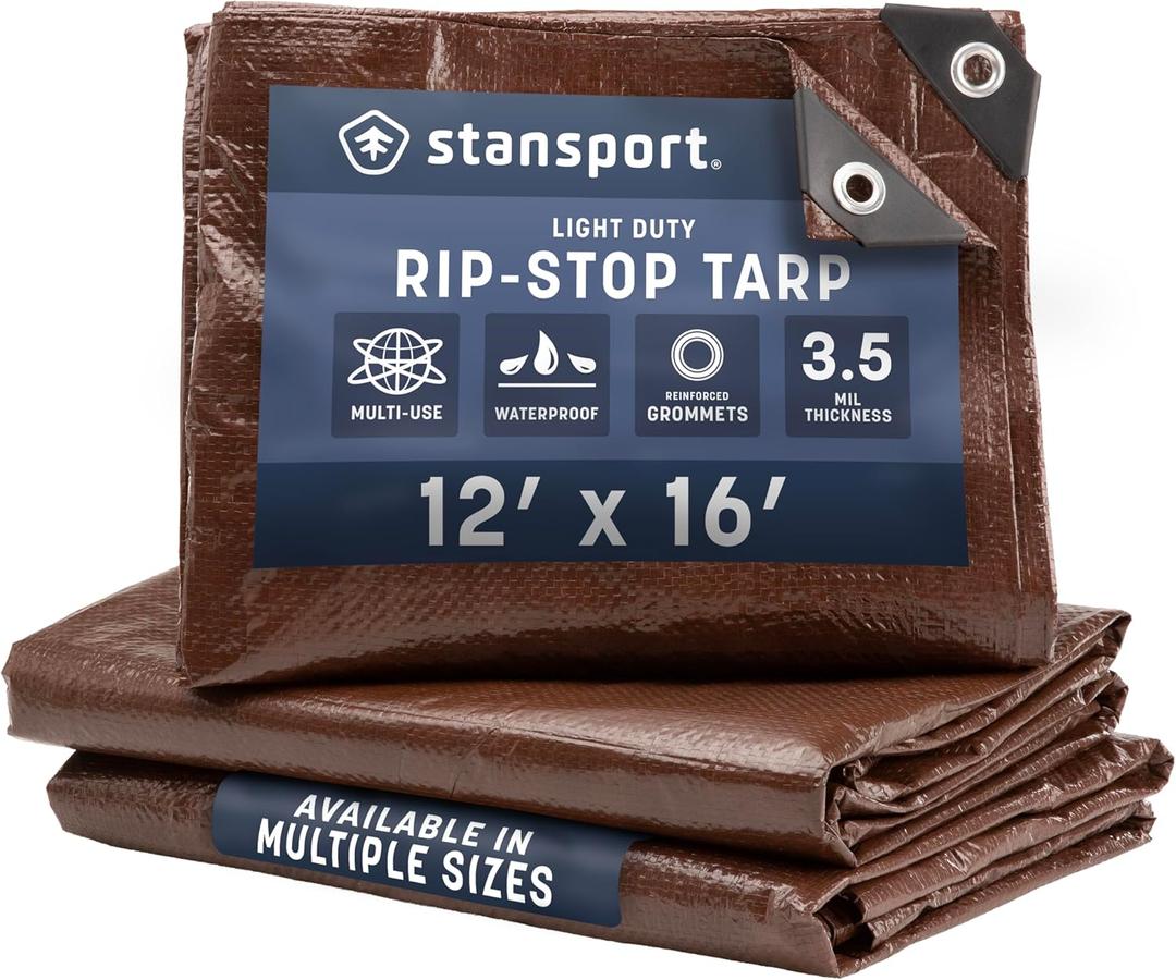 Stansport Light-Duty Rip-Stop Tarp 12' x 16' - Brown (U-1216)