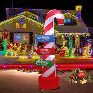 8ft Christmas Inflatable Outdoor Decorations, Christmas Road Sign Inflatable Patio Decorations with LED Lights, Suitable for Indoor Outdoor Patio Garden Christmas Decorations, 8FT-Candy Cane Road Sign