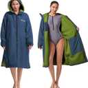 Hiturbo Warm Waterproof Swim Parka: Oversized Hooded Changing Robe - Sherpa Liner Swimming Coat - Recycled Fabric Surf Poncho (Navy)  110 x 80 cm / 43 x 31.5 inches za
