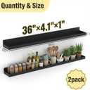 Floating Shelves Wall Mounted Set of 2, 36 Inch Long Picture Ledge Shelf with Lip, Metal Floating Shelves for Storage, Wall Shelves for Living Room, Bedroom, Bathroom, Kitchen, Black