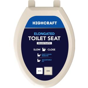 Highcraft B4TSPE Elongated Plastic Toilet Seat Slow Close ? Easy Remove, Bone