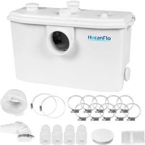 750pro Macerator Pump, 11400 L/H Flow High-Efficiency Quiet Copper Motor Sewage Pump with 4 Inlets & 2 Outlets Design for Basement Kitchen Bathroom Laundry Sink Wastewater29.5ft Lifting Up