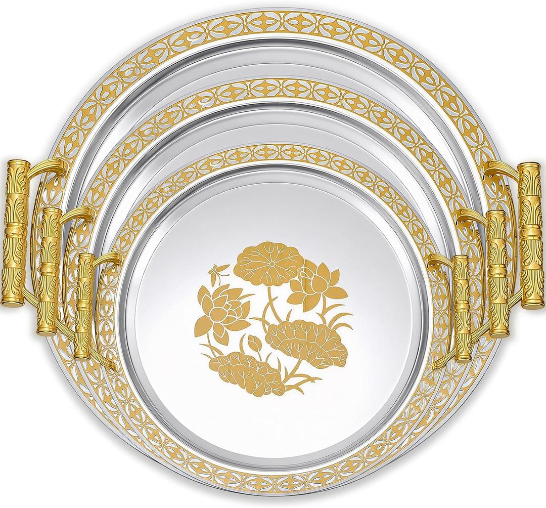3 Pack Metal Serving Trays, Cute, Silver, Gold