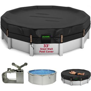 QH.HOME 550D 33 Ft Round Winter Pool Cover Tear Resistant Heavy Duty Fabric