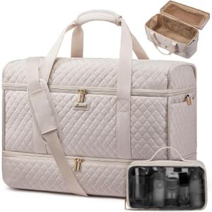 LOVEVOOK Large Travel Duffle Bag, Weekender Bags for Women With Shoe Compartment, Overnight Hospital Bag For Women Labor Delivery, Carry on Bag Personal Item Travel Bag, Yoga Gym Duffel Bag (Apricot)