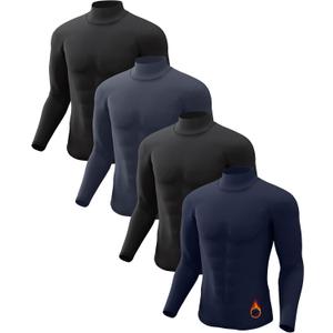 5 or 4 Pack Thermal Shirts for Men Turtle Neck Fleece Lined Long Sleeve Tops Workout Base Layer Cold Weather Gear, 2 Black/ Blue/ Charcoal, Medium