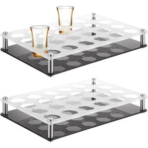 STARVAST 2 PCS 24 Shot Glass Holder, Acrylic Shot Glass Tray Holder for Party, Glasses Server Tray Cup Organizer for Bar, Club & Family Gathering, Black & Clear (Hole: 1.2")
