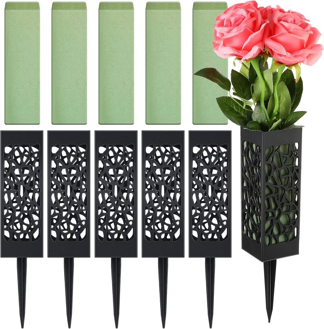 Remerry 12 Pack Cemetery Vases with Spikes & Foam Inserts 12 Inch Plastic Memorial Grave Vases with Drainage Holes Outdoor In-ground Floral Holders for Headstone Gravestone Decorations