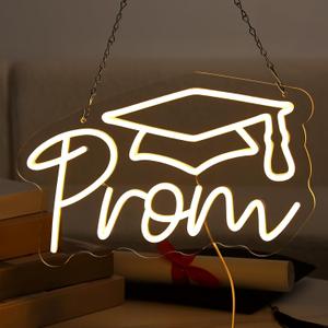 Qmetalart Prom Neon Sign, 2024 Graduation Party Wall Decor, Acrylic Hanging LED Light, USB Powered, Modern Style, 15.7 x 9.6 inches, Indoor, Ideal Decor and Gift