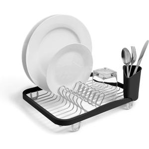Umbra Sinkin Dish Drying Rack Drainer Caddy with Removable Cutlery Holder Use in Sink or On Counter, Standard, Black/Nickel