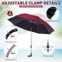 Nuanchu 2 Pcs 49" Double Canopy Beach Umbrellas with Clamp Upf50+ Beach Chair Umbrella with Clip 360 Adjustable Portable Outdoor Wheelchair Patio Golf Carts Camping Stroller Fishing