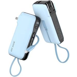 JOYFAR 1 Pack Portable Charger with Built-in USB-C Cable & Plug, 10,000mAh 5V/4.5A Power Bank Fast Charging 22.5W, Travel Essential Battery Pack 3 Output for iPhone 16/15 Series, Samsung Galaxy, iPad