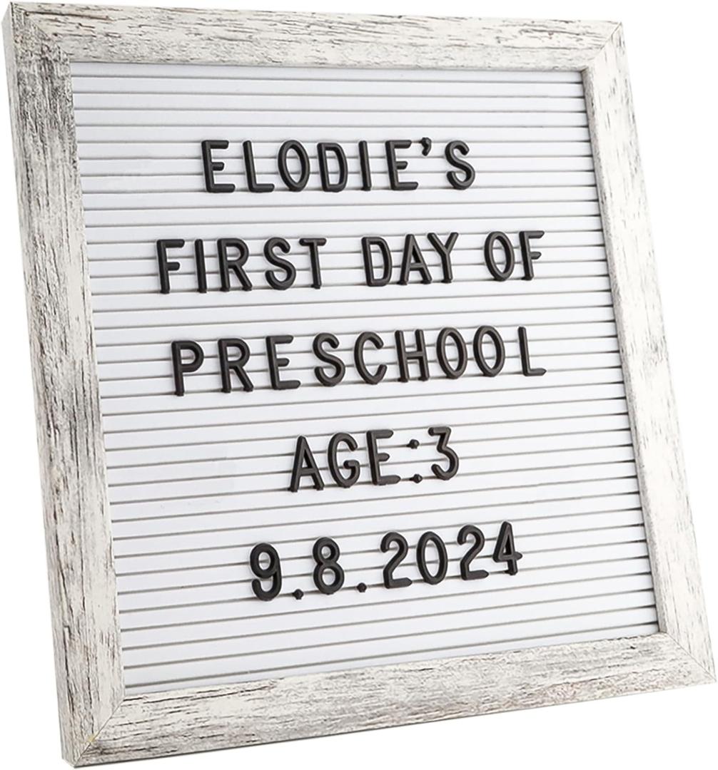 C CRYSTAL LEMON Felt Letter Board, 10x10 inches, 336 Letters Numbers & Symbols, Changeable Wooden Message Sign, Wood Frame, Wall Mount, with Display Stand (Rustic White)