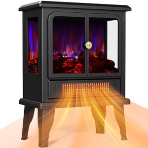 BLITZHOME 18'' Electric Fireplace Heater, Thermostat Control, 3D Realistic Flame, 2 Heating Mode 750/1500W, Safety Protection, Portable Freestanding Fire Places Stove for Home Indoor, Small Space