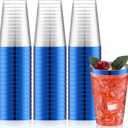 Norme 50 Pcs 14 oz Rimmed Plastic Cups Disposable Clear Cups with Rim Fancy Holiday Drinking Holder 2026 Graduation Party Favor Container Glasses Tumblers for Wedding Halloween(Blue)