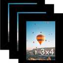 3x4 Picture Frame Set of 3 for Tabletop or Wall, 3 x 4 Wall Gallery Poster Photo Frame with Shatter Resistant Plexiglass, 3 Pack, Black