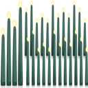 Rossesay 10 Pcs Flameless LED Taper Candles Battery Operated Candles 8.58'', 9.69'', 10.98'', 12.91'', 12.8'' Flameless Candlesticks Flickering for Halloween Christmas Church Wedding (Green)