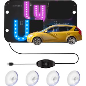 LED Light Sign for Car, Taxi Sign Light Windshield Led Sign Car LED Decal with Suction Cups USB Plug for Cars, Trucks, SUVs (Pink - Blue)