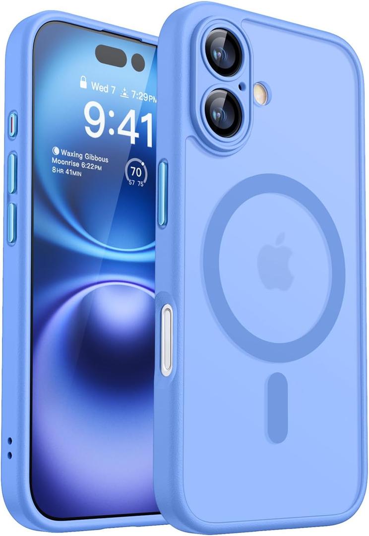 CANSHN Magnetic for iPhone 16 Case, Upgraded [Full Camera Protection] [Compatible with Magsafe] [Translucent Matte] Shockproof Protective Phone Case for iPhone 16 - Ultramarine