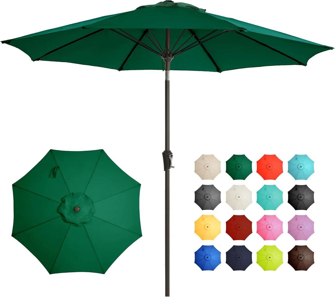 Ayge 9FT Large Outdoor Patio Umbrella Market Table Umbrella-UV Resistant, Easy Push Button Tilt and Crank, 8 Sturdy Fiberglass Ribs Heavy-Duty Pool Umbrella for Deck, Backyard,Garden,Green