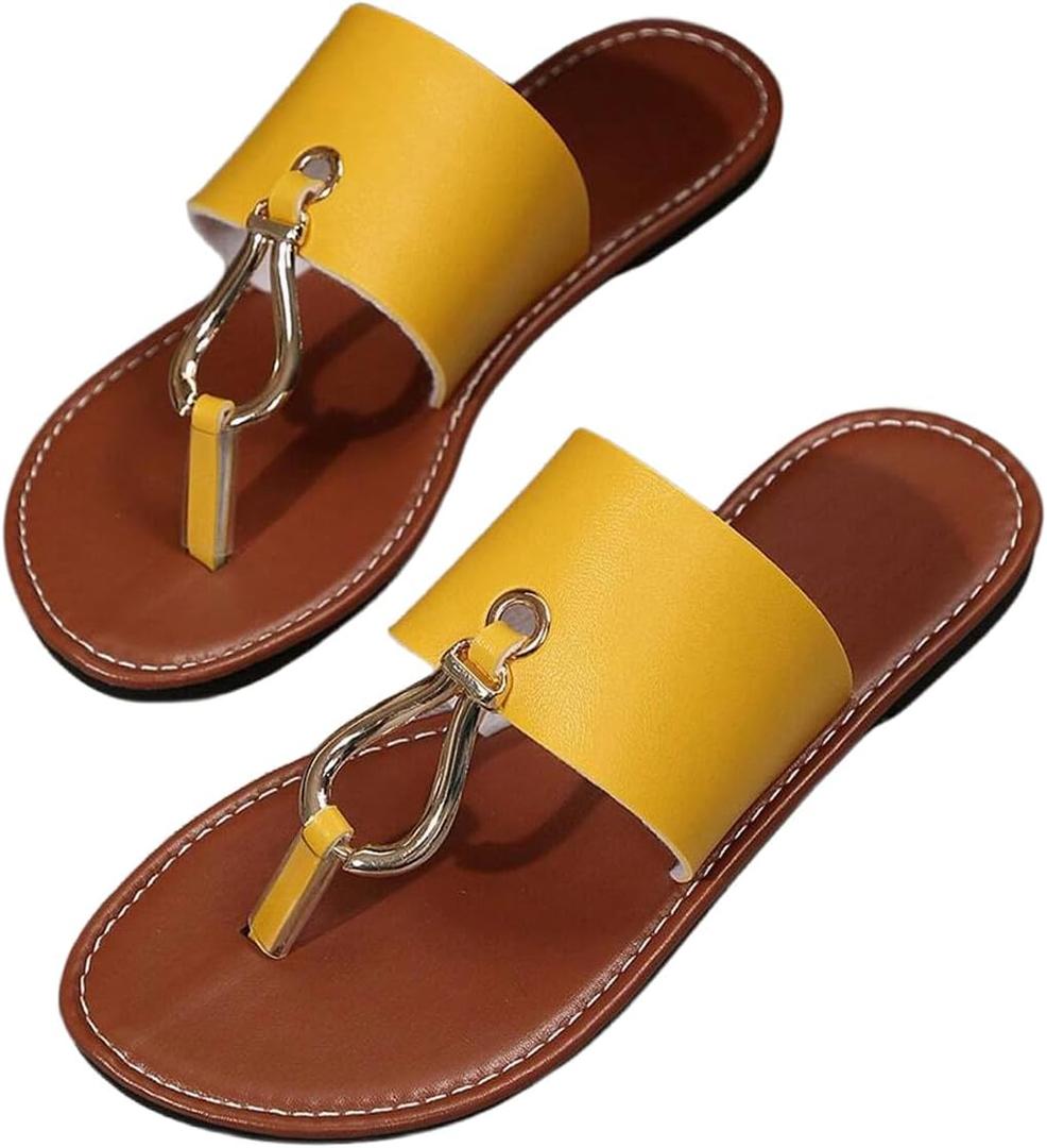 Verdusa Women's Summer Colorblock Thong Sandals Open Toe Slip on Slippers 40