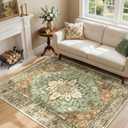 RELEANY Area Rugs 4'x6' Washable Non-Slip, Floral Vintage Distress Print Pattern Medallion Carpet for Living Room Bedroom Dining Room, Brick Red Rust Neutral Brown Burnt Orange Green