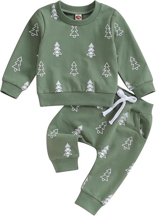 Kupretty Baby Boy Christmas Outfit Toddler Winter Clothes Santa Long Sleeve Crewneck Sweatshirts + Pants Clothing Sets, Size 3-6M