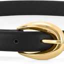 WHIPPY Women Skinny Leather Belt for Jeans Pants Dresses Ladies Fashion Waist Belt with Shiny Gold Buckle (M: Fit Waist Size 30-34")