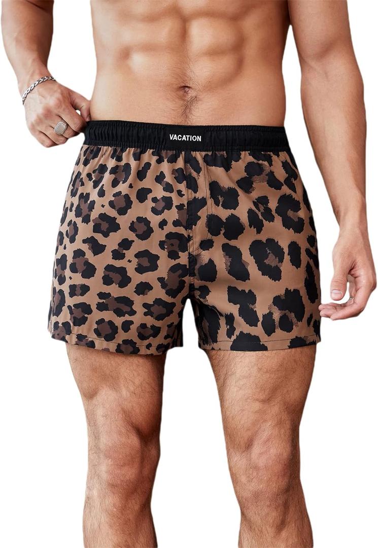 Milumia Men's Swim Trunks Leopard Print Letter Pocket Quick Dry Beach Shorts Swimwear Multicolor, X-Large