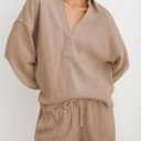 AlvaQ Womens Oversized Sweatshirt Loose V Neck Long Sleeve Lapel Collared Waffle Knit High Low Pullover Tops (Brown, L)