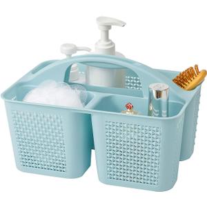 UUJOLY Plastic Portable Shower Caddy, Cleaning Shower Basket with Handle Compartments Storage Organizer for Bathroom Kitchen College Dorm Sink, Blue