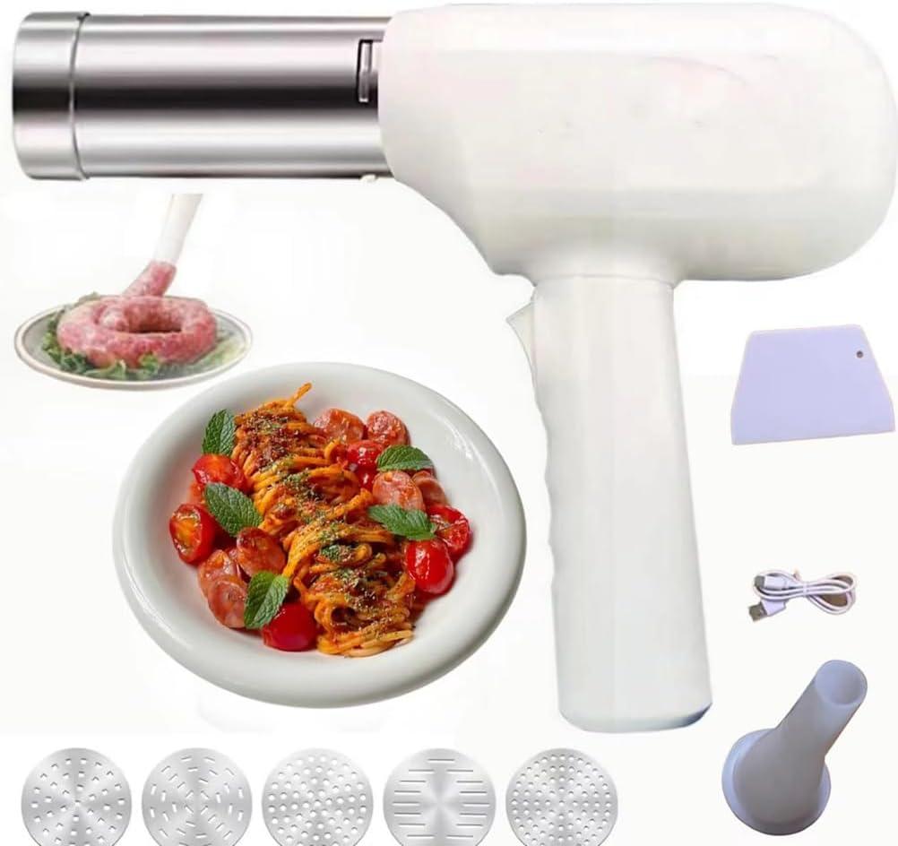 Handheld Electric Pasta Maker Gun 5-in-1 Cordless Pasta Machine Portability Suitable For kitchen Pasta Machine-Stainless Homemade Spaghetti Machine