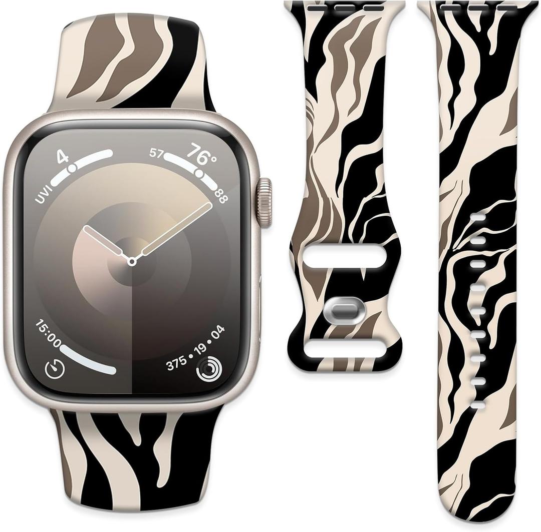 Sport Watch Band Compatible with Apple Watch 38mm 40mm 41mm, Waterproof Adjustable Soft Silicone Replacement Smartwatch Band for iWatch Series 10 9 8 7 6 5 4 3 2 1 Ultra for Women & Men (Beige Streamline)